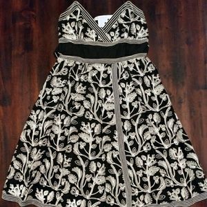 Studio M Embroidered Dress w/Front Slit&Tie Waist